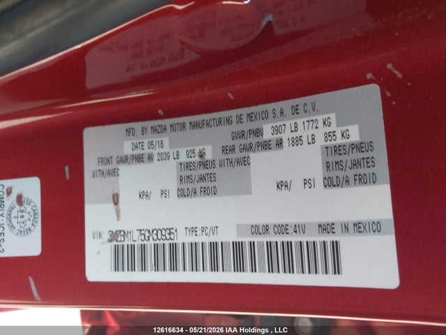 3MZBM1L75GM309351 Mazda 3 TOURING