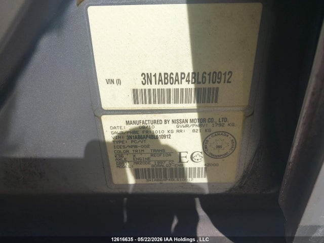 Продажа на аукционе авто 2011 Nissan Sentra, vin: 3N1AB6AP4BL610912, номер лота: 12616635