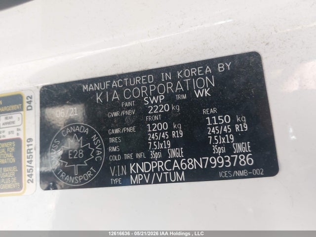 12616636 :رقم المزاد ، KNDPRCA68N7993786 vin ، 2022 Kia Sportage Sx مزاد بيع