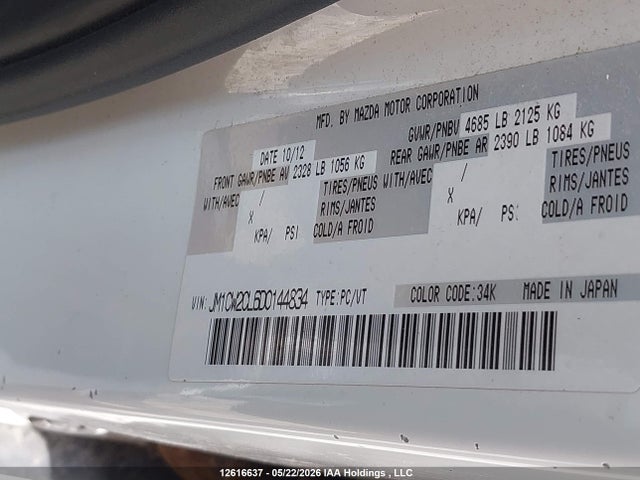 Aukcja sprzedaży 2013 Mazda 5, vin: JM1CW2CL6D0144834, numer aukcji: 12616637