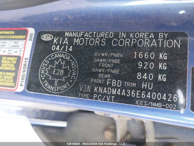 Продажа на аукционе авто 2014 Kia Rio Ex/ex+/lx/lx+/sx, vin: KNADM4A36E6400426, номер лота: 12616638