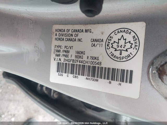 Aukcja sprzedaży 2012 Honda Civic Sdn, vin: 2HGFB2F44CH100548, numer aukcji: 12616641