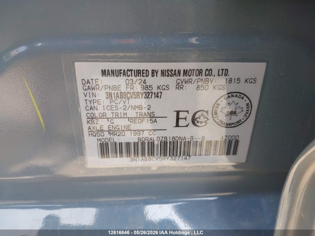 Aukcja sprzedaży 2024 Nissan Sentra, vin: 3N1AB8CV5RY327147, numer aukcji: 12616646