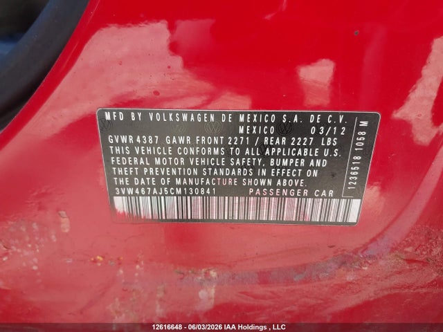 Aukcja sprzedaży 2012 Volkswagen Jetta Gli, vin: 3VW467AJ5CM130841, numer aukcji: 12616648