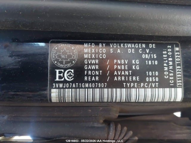 12616653 :رقم المزاد ، 3VWJ07AT1GM607907 vin ، 2016 Volkswagen The Beetle 1.8 Tsi Classic/1.8 Tsi Comfortline/1.8 Tsi Dune/1.8 Tsi Trendline مزاد بيع