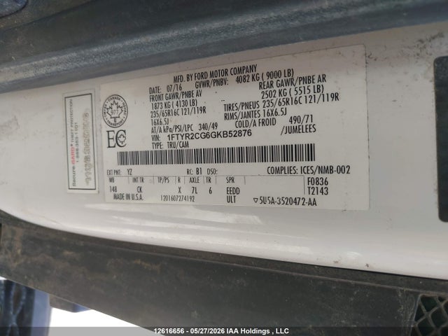 Aukcja sprzedaży 2016 Ford Transit-250, vin: 1FTYR2CG6GKB52876, numer aukcji: 12616656