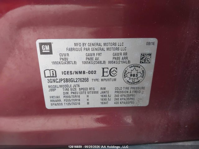 Chevrolet TRAX 1LT 2016 3GNCJPSB8GL276268 Image 9