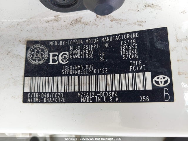 Aukcja sprzedaży 2020 Toyota Corolla, vin: 5YFB4RBE2LP001123, numer aukcji: 12616677