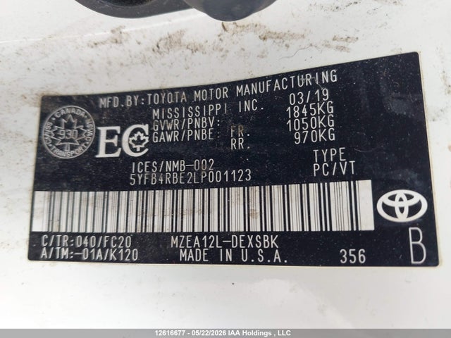 Aukcja sprzedaży 2020 Toyota Corolla, vin: 5YFB4RBE2LP001123, numer aukcji: 12616677
