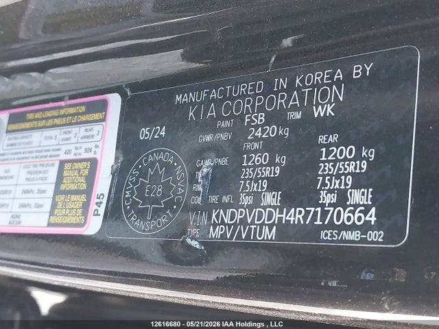 12616680 :رقم المزاد ، KNDPVDDH4R7170664 vin ، 2024 Kia Sportage Plug-in Hybrid Ex Premium مزاد بيع