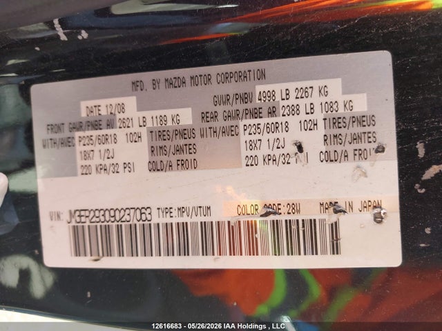 12616683 :رقم المزاد ، JM3ER293090237063 vin ، 2009 Mazda Cx-7 مزاد بيع