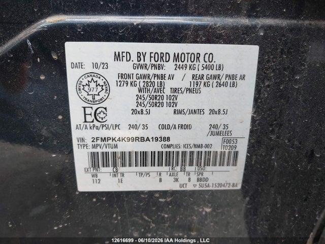 Ford Edge 2024 2FMPK4K99RBA19388 Image 9