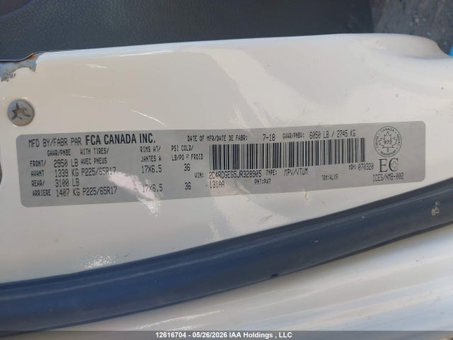 Продаж на аукціоні авто 2018 Dodge Grand Caravan Gt, vin: 2C4RDGEG5JR328905, номер лоту: 12616704
