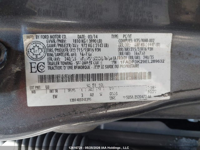 12616728 :رقم المزاد ، 1FADP3K29EL289632 vin ، 2014 Ford Focus مزاد بيع