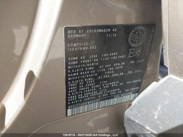 WVGJV7AX0FW063241 Volkswagen Tiguan S/se/sel/r-line