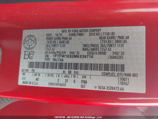 Ford F150 Supercrew 2021 1FTFW1E82MKE59716 Image 9