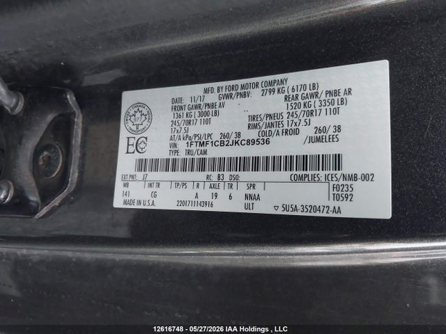 Aukcja sprzedaży 2018 Ford F150, vin: 1FTMF1CB2JKC89536, numer aukcji: 12616748