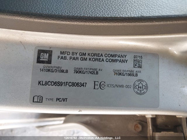 Продажа на аукционе авто 2015 Chevrolet Spark 1lt, vin: KL8CD6S91FC806347, номер лота: 12616752
