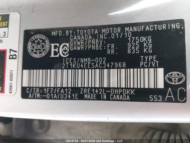 Auction sale of the 2010 Toyota Matrix, vin: 2T1KU4EE5AC347968, lot number: 12616754