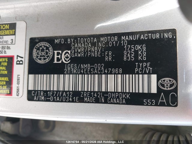 Auction sale of the 2010 Toyota Matrix, vin: 2T1KU4EE5AC347968, lot number: 12616754