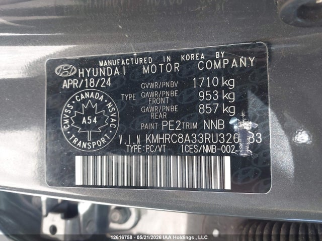 12616758 :رقم المزاد ، KMHRC8A33RU326883 vin ، 2024 Hyundai Venue Sel/limited مزاد بيع