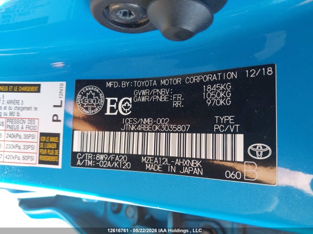 JTNK4RBE0K3035807 Toyota Corolla