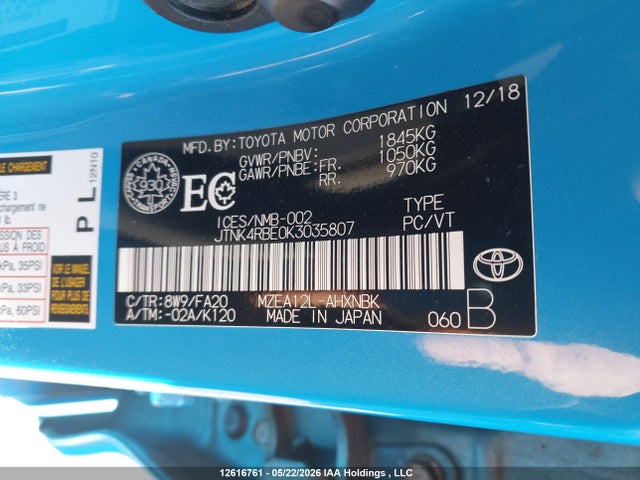 JTNK4RBE0K3035807 Toyota Corolla