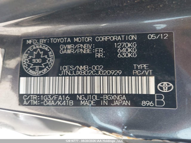 Продажа на аукционе авто 2012 Scion Iq, vin: JTNJJXB02CJ020929, номер лота: 12616777