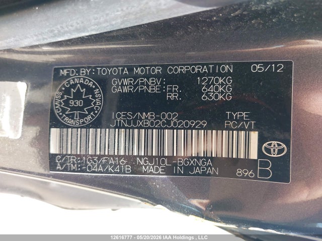 Продажа на аукционе авто 2012 Scion Iq, vin: JTNJJXB02CJ020929, номер лота: 12616777