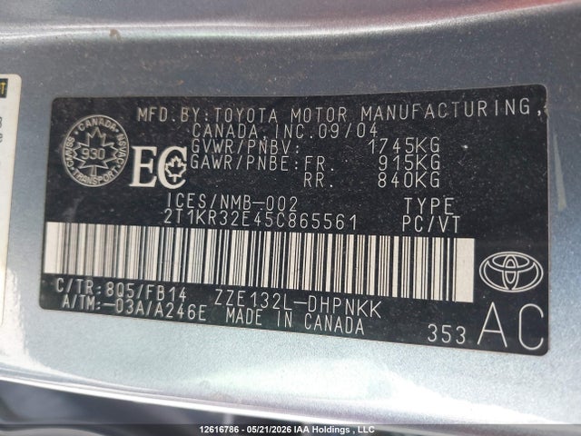 12616786 :رقم المزاد ، 2T1KR32E45C865561 vin ، 2005 Toyota Corolla Matrix Xr مزاد بيع