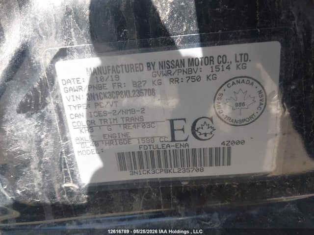 Aukcja sprzedaży 2019 Nissan Micra, vin: 3N1CK3CP8KL235708, numer aukcji: 12616789
