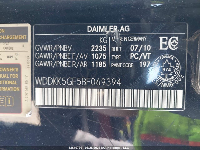 12616796 :رقم المزاد ، WDDKK5GF5BF069394 vin ، 2011 Mercedes-benz E 350 مزاد بيع