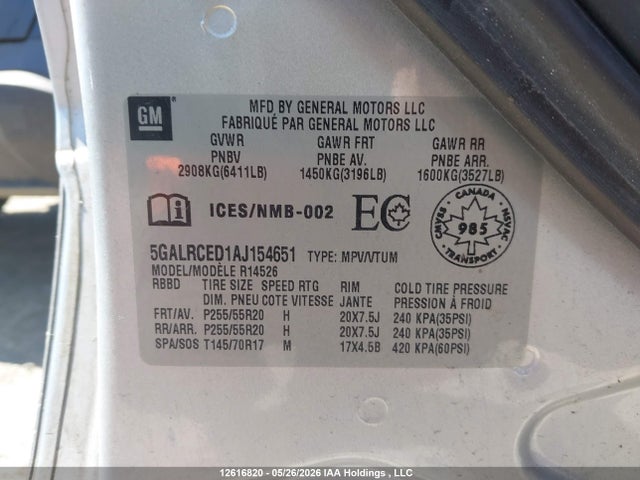 Aukcja sprzedaży 2010 Buick Enclave Cxl, vin: 5GALRCED1AJ154651, numer aukcji: 12616820
