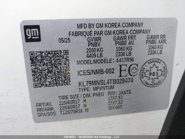 Продажа на аукционе авто 2026 Chevrolet Trailblazer Ls, vin: KL79MNSL4TB029474, номер лота: 12616821