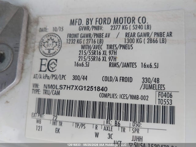 NM0LS7H7XG1251840 Ford Transit Connect Xl