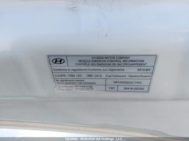 Auction sale of the 2013 Hyundai Sonata Se, vin: 5NPEC4ACXDH747045, lot number: 12616855