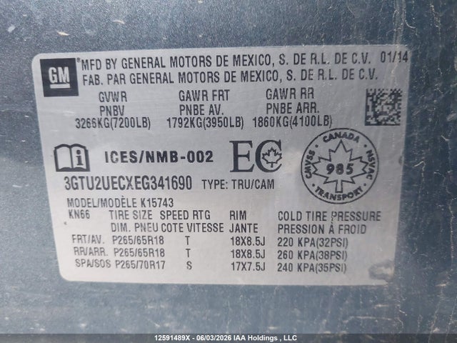 Aukcja sprzedaży 2014 Gmc Sierra 1500 Sle, vin: 3GTU2UECXEG341690, numer aukcji: 12591489