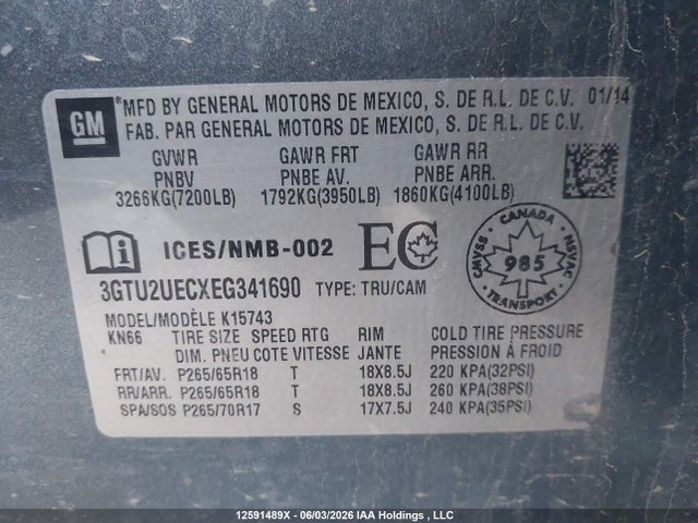 Aukcja sprzedaży 2014 Gmc Sierra 1500 Sle, vin: 3GTU2UECXEG341690, numer aukcji: 12591489