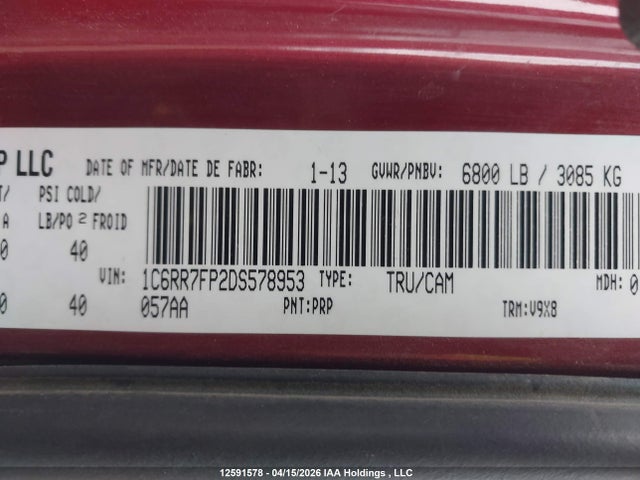 Aukcja sprzedaży 2013 Ram 1500 St, vin: 1C6RR7FP2DS578953, numer aukcji: 12591578