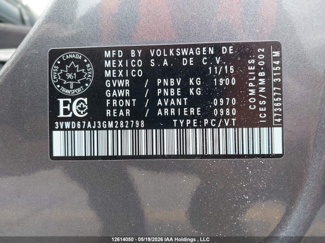 3VWD67AJ3GM282798 Volkswagen Jetta 1.4 Tsi Comfortline