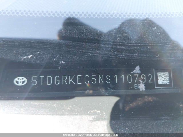 2022 Toyota Sienna Le/xle/xse/limited/platinum მანქანა იყიდება აუქციონზე, vin: 5TDGRKEC5NS110792, აუქციონის ნომერი: 12616867