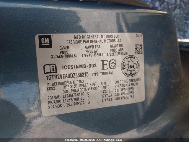Aukcja sprzedaży 2013 Gmc Sierra 1500, vin: 1GTR2VEA9DZ366315, numer aukcji: 12616895