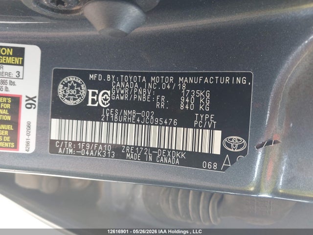 Продаж на аукціоні авто 2018 Toyota Corolla Ce, vin: 2T1BURHE4JC095476, номер лоту: 12616901