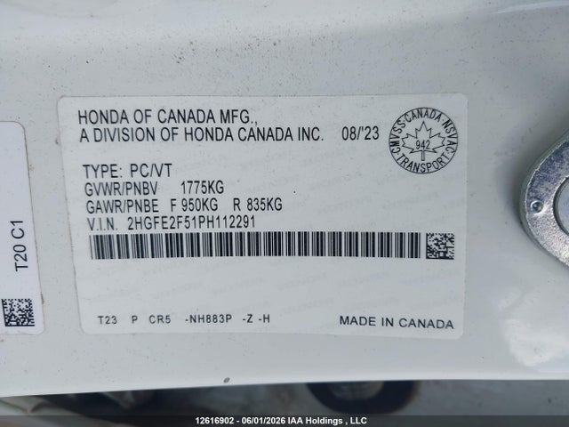 2023 Honda Civic Sport/sport-b მანქანა იყიდება აუქციონზე, vin: 2HGFE2F51PH112291, აუქციონის ნომერი: 12616902