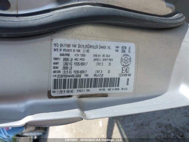 Продаж на аукціоні авто 2004 Chrysler Pacifica, vin: 2C8GM68404R616868, номер лоту: 12616907