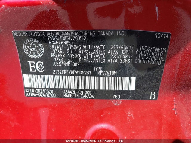 Продаж на аукціоні авто 2015 Toyota Rav4 Le, vin: 2T3ZFREV8FW139263, номер лоту: 12616909