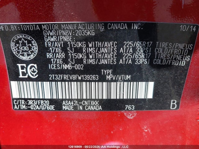 Продаж на аукціоні авто 2015 Toyota Rav4 Le, vin: 2T3ZFREV8FW139263, номер лоту: 12616909
