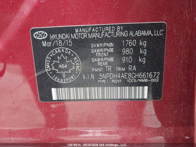 5NPDH4AE8GH661672 Hyundai Elantra L+