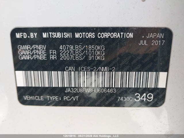 Auction sale of the 2017 Mitsubishi Lancer Gts, vin: JA32U8FW8HU606463, lot number: 12616916