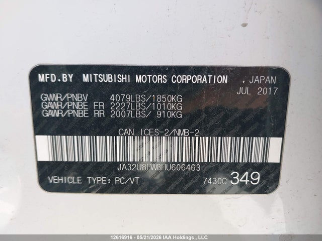 Auction sale of the 2017 Mitsubishi Lancer Gts, vin: JA32U8FW8HU606463, lot number: 12616916